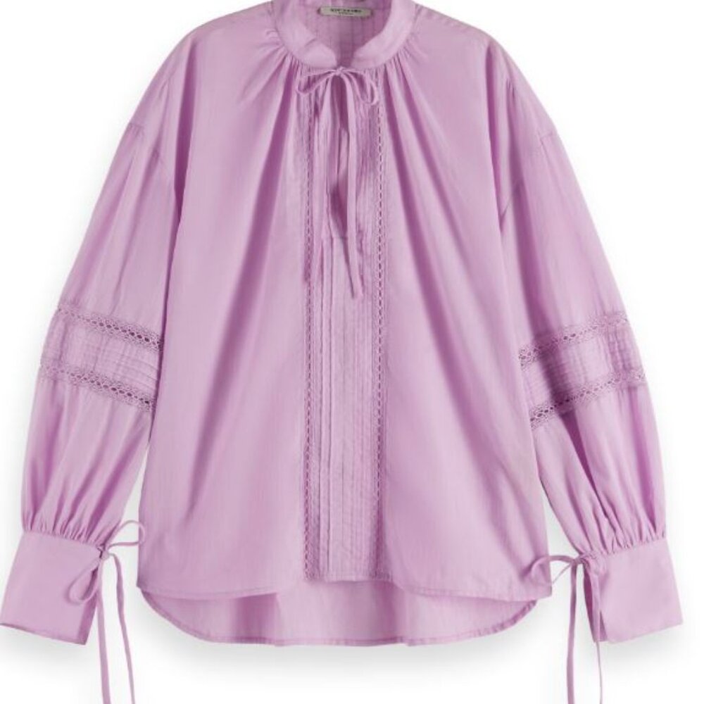 Scotch & Soda NWOT Womens Cotton Boho Peasant Top Blouse Lace Detail Sz L Lilac
